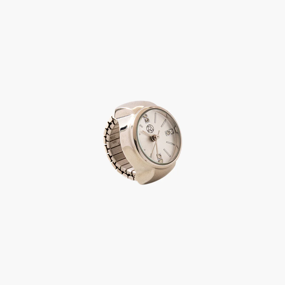 Bague montre cadran rond à strass bracelet maille argenté - Image 3
