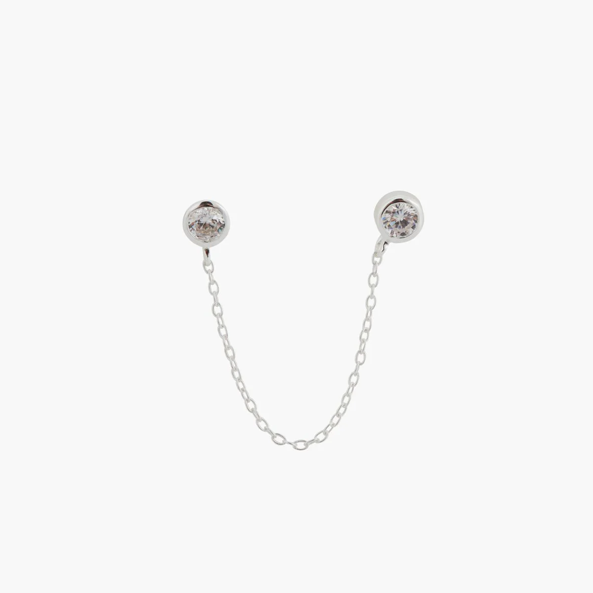 Bijoux d'oreilles 2 puces et chaine - zircon et argent 925