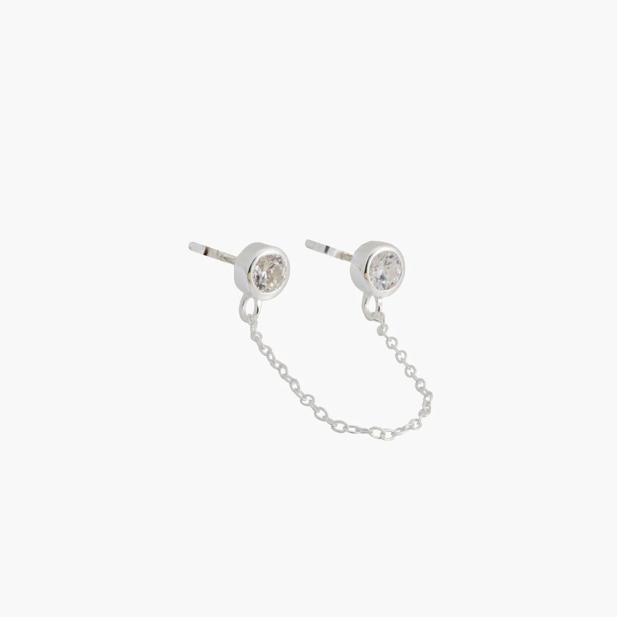 Bijoux d'oreilles 2 puces et chaine - zircon et argent 925 - Image 2