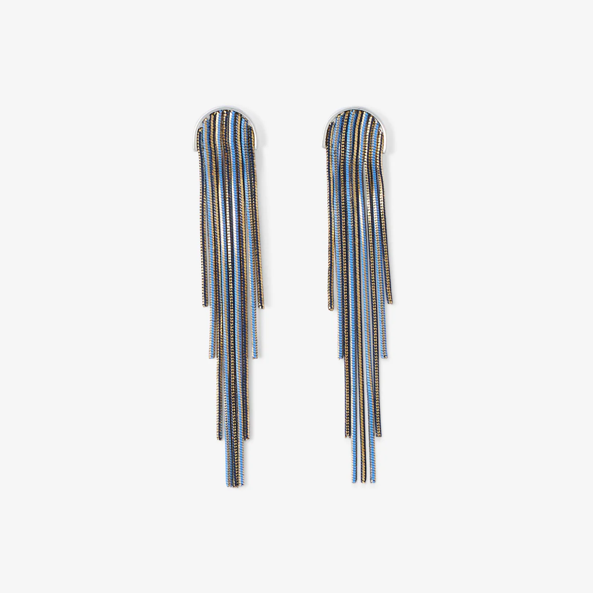 Boucles d’oreilles chaînes longues bleues et dorées