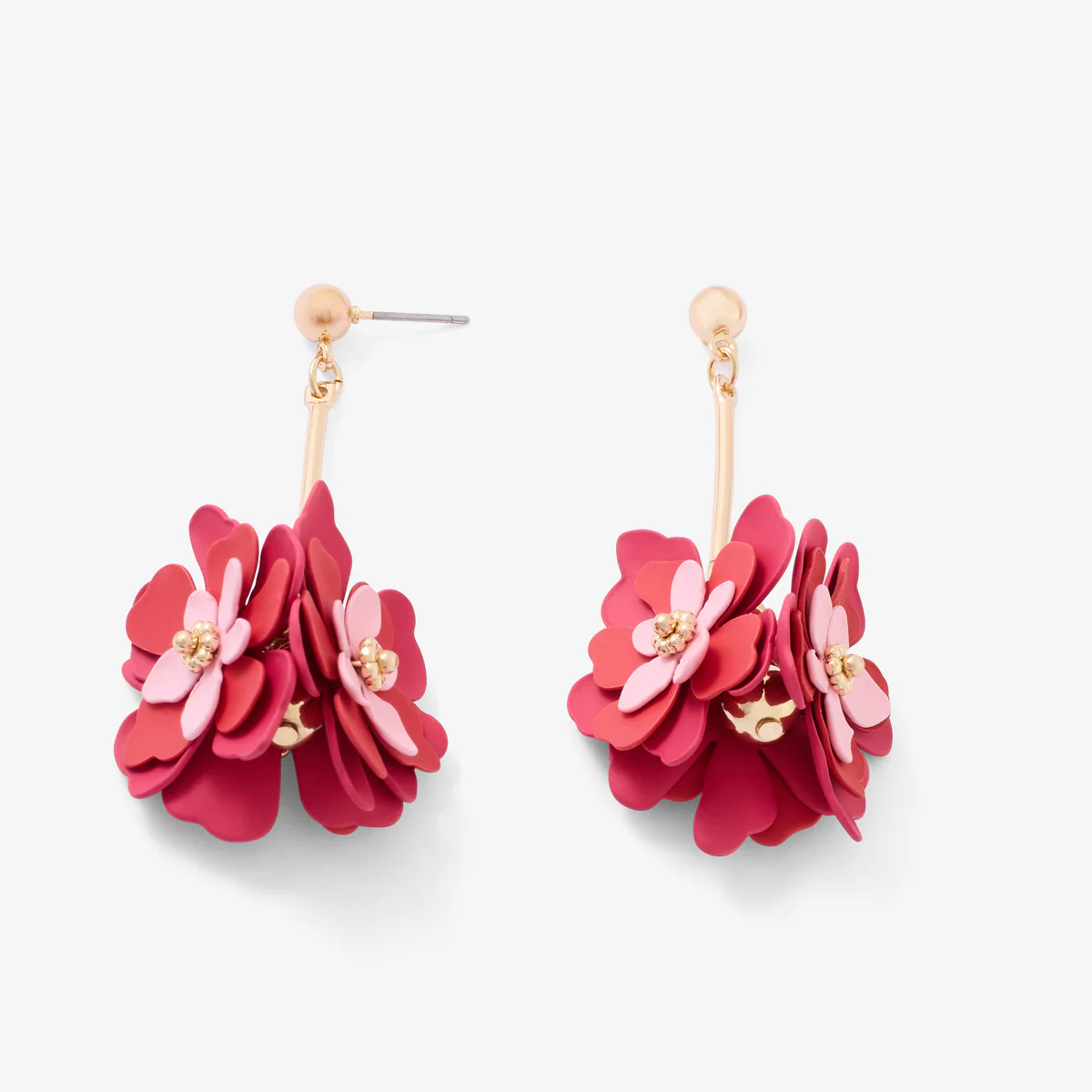 Boucles d’oreilles longues tige 3 fleurs fuchsia - Image 3