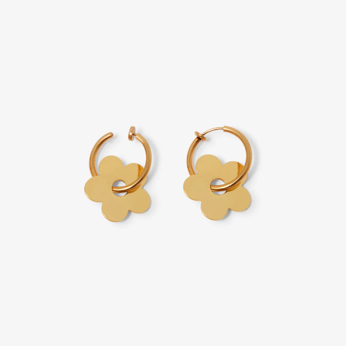 Boucles d'oreilles clips - créoles fleurs dorées - Image 2