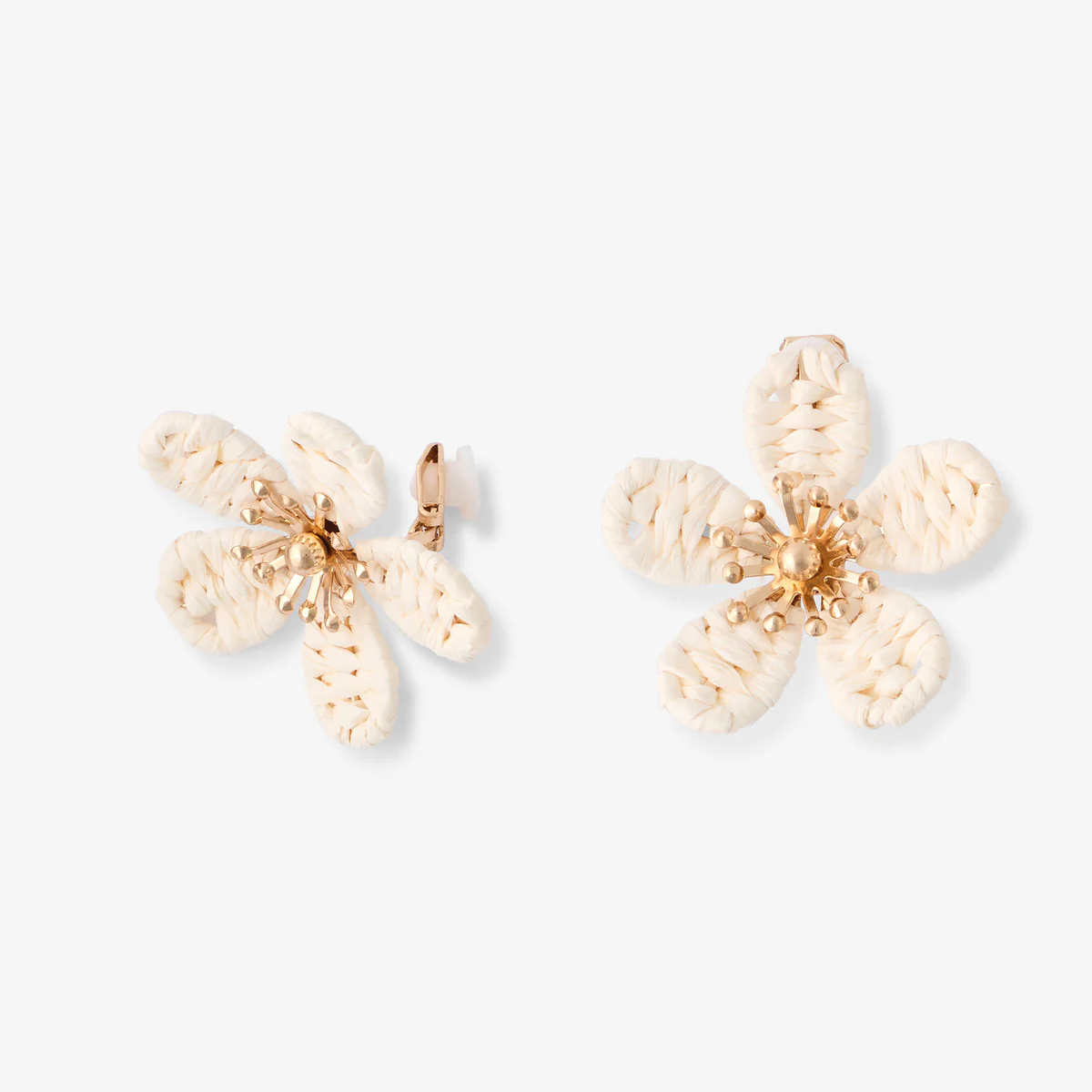 Boucles d'oreilles clips - fleurs en raphia ivoire - Image 2