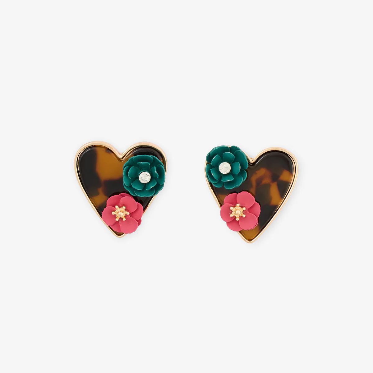 Boucles d'oreilles cœur en résine avec fleur