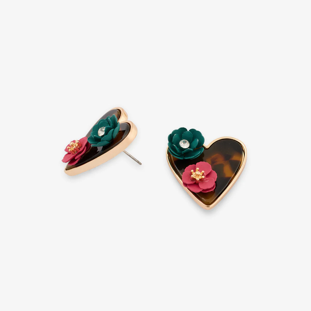 Boucles d'oreilles cœur en résine avec fleur - Image 3