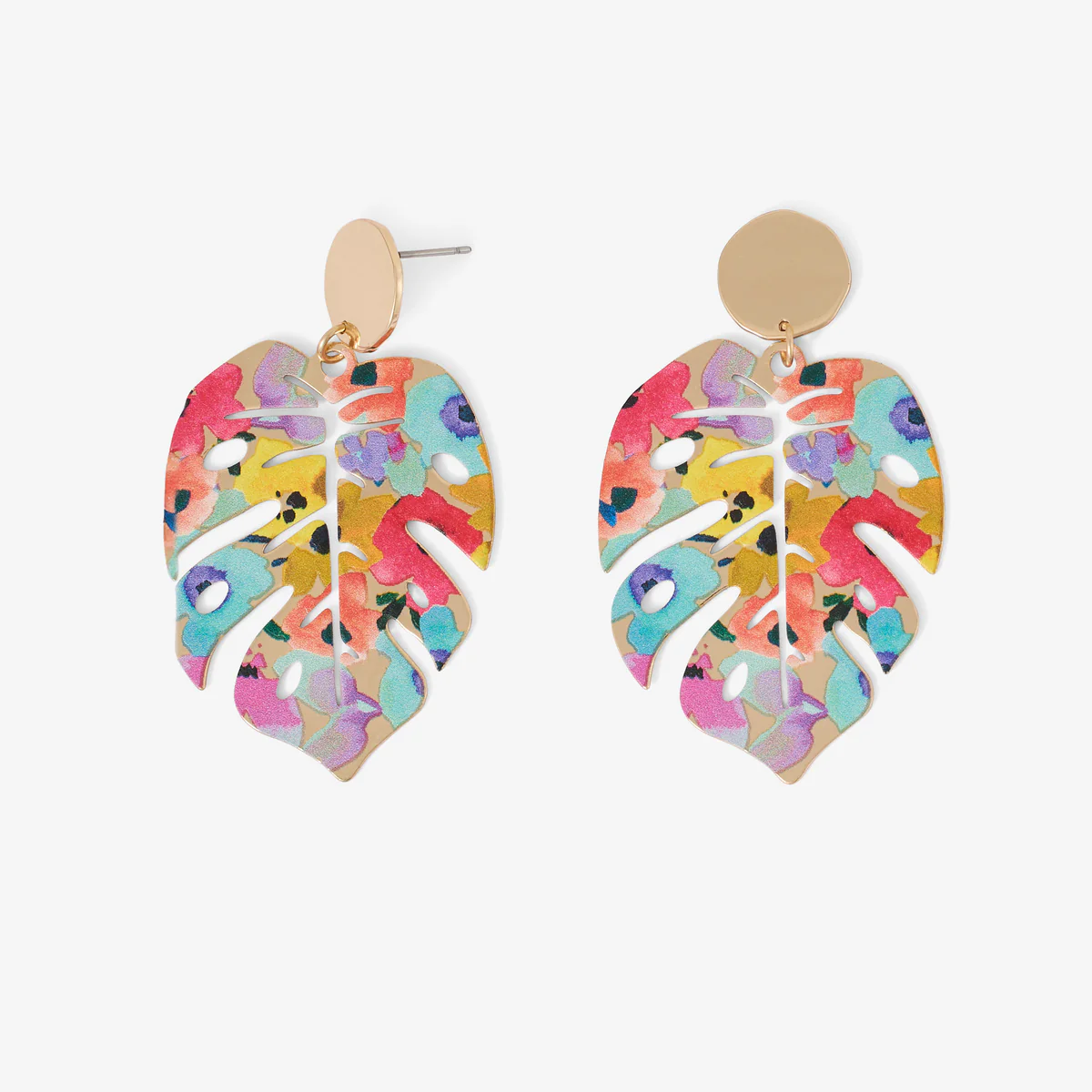Boucles d'oreilles feuille Balagane imprimé fleurs - Image 2