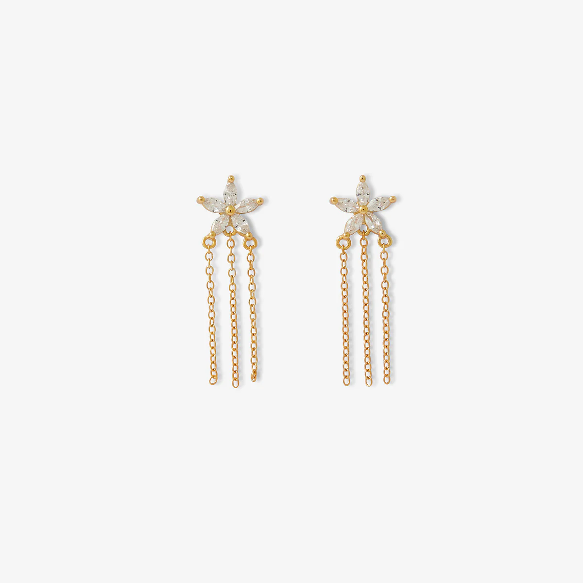 Boucles d'oreilles fleurs de zircon et chaine longues - argent garanti 925