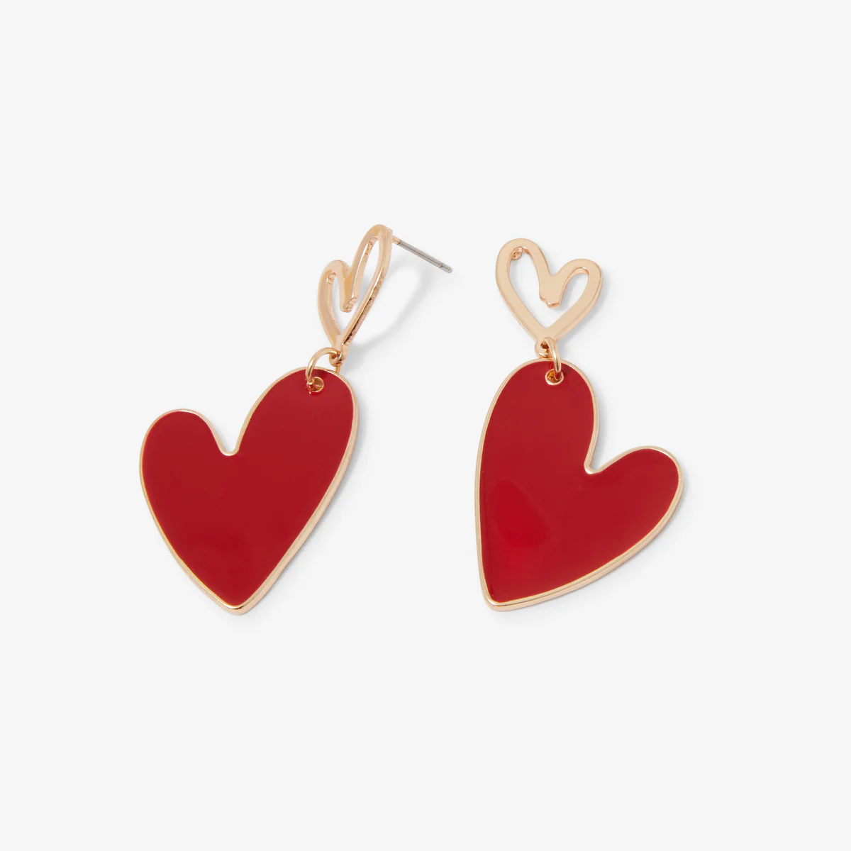 Boucles d'oreilles pendantes double cœur rouge - Image 2