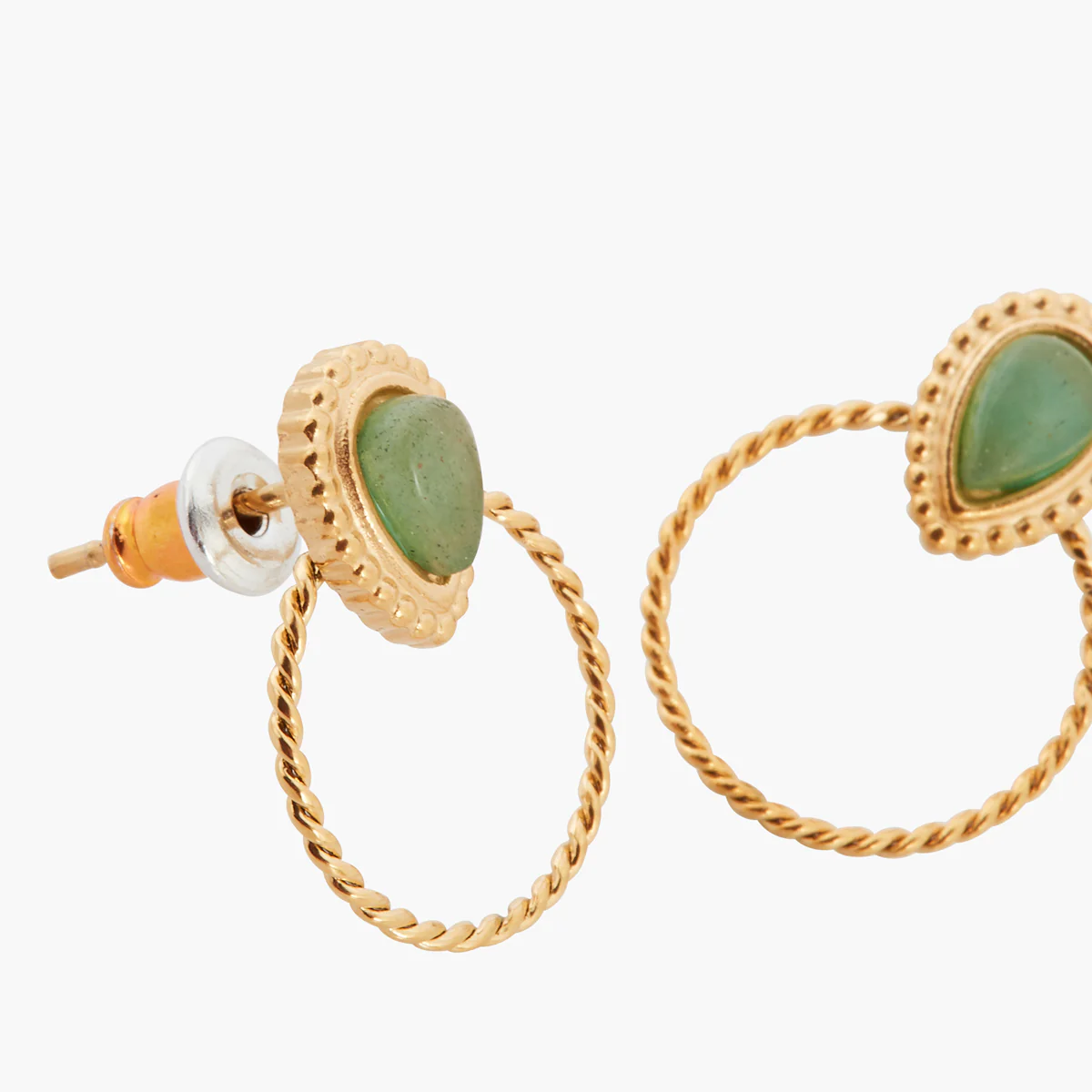 Boucles d'oreilles pierre et anneaux acier inoxydable doré et vert - Image 2