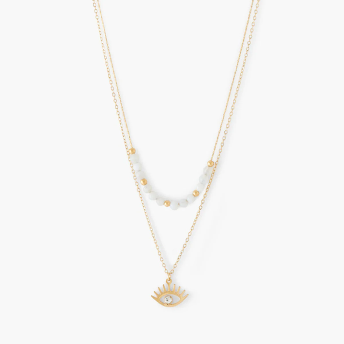Collier 2 rangs pendentif oeil acier inoxydable