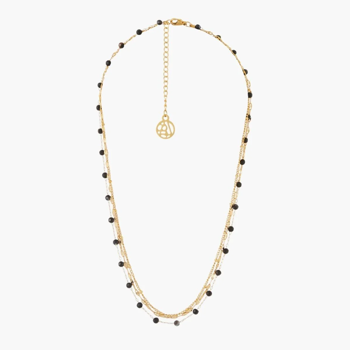 Collier 3 rangs chaînes et perles à facettes acier inoxydable noir et doré - Image 3