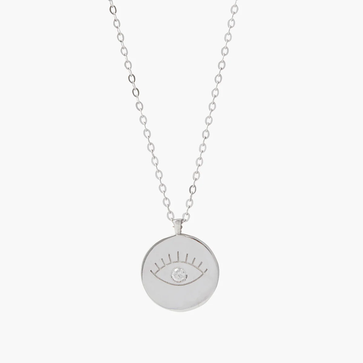 Collier fin argent 925 à médaillon serti d'un diamant 12 mm