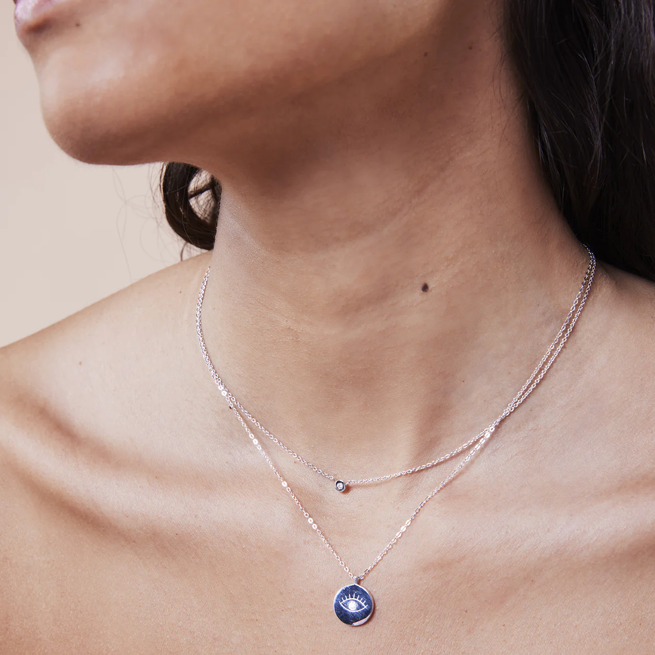 Collier fin argent 925 à médaillon serti d'un diamant 12 mm - Image 3