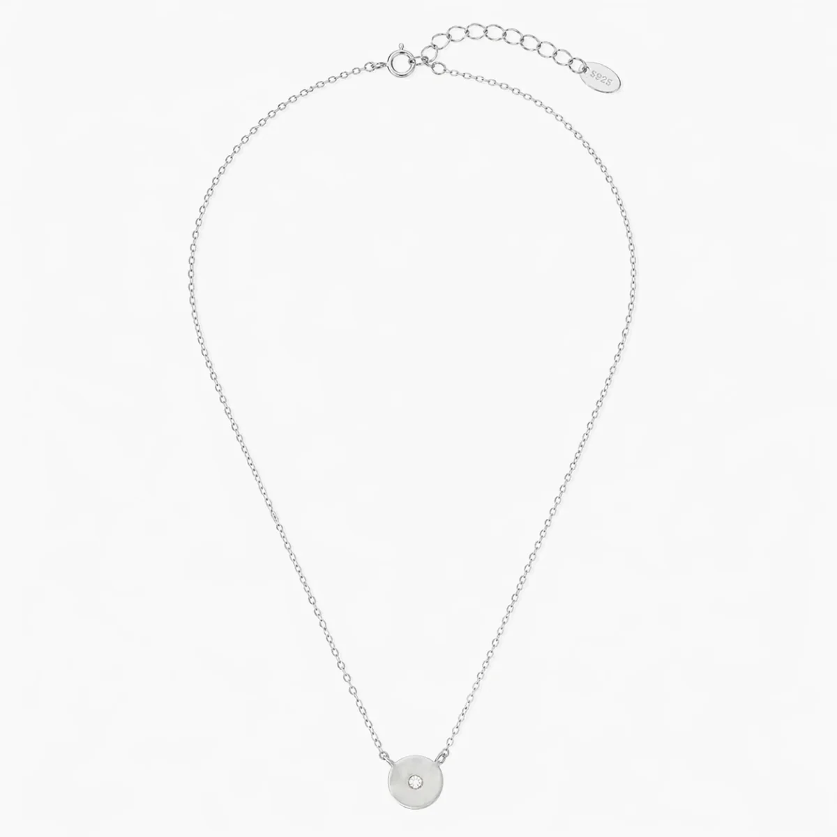 Collier fin argent 925 à médaillon serti d'un diamant 8 mm - Image 2