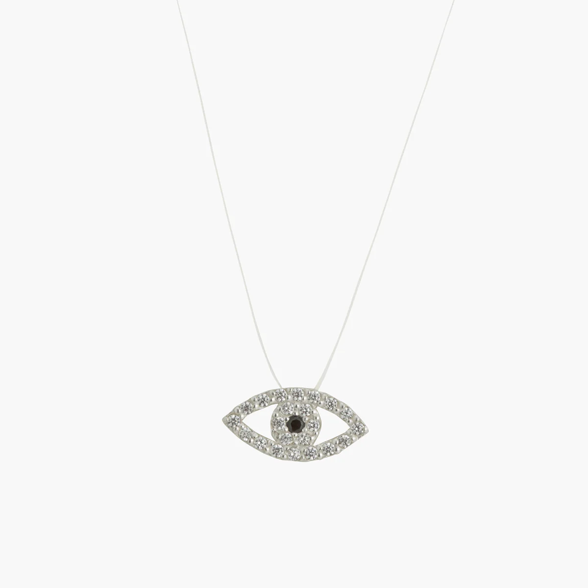 Collier nylon pendentif œil strassé argent 925 et zircon