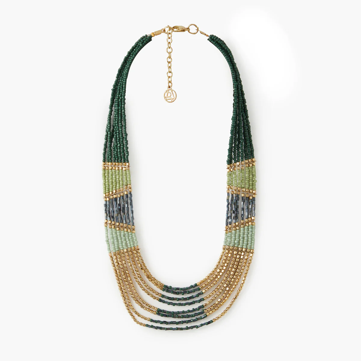 Collier plastron perles de rocailles vert et doré - Image 2