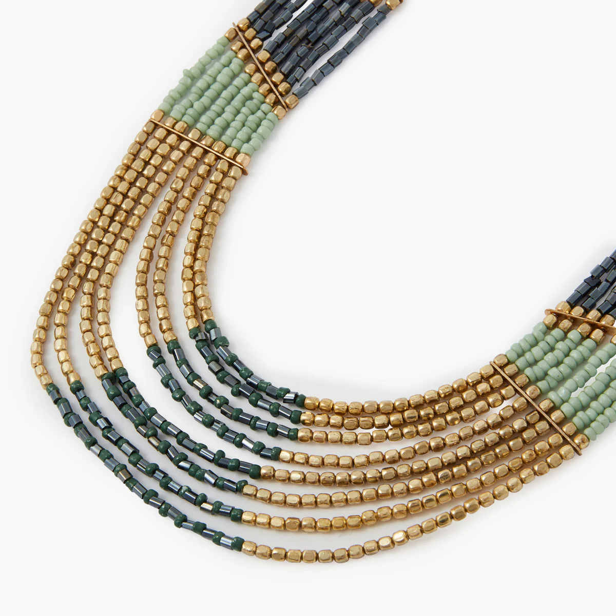 Collier plastron perles de rocailles vert et doré - Image 3