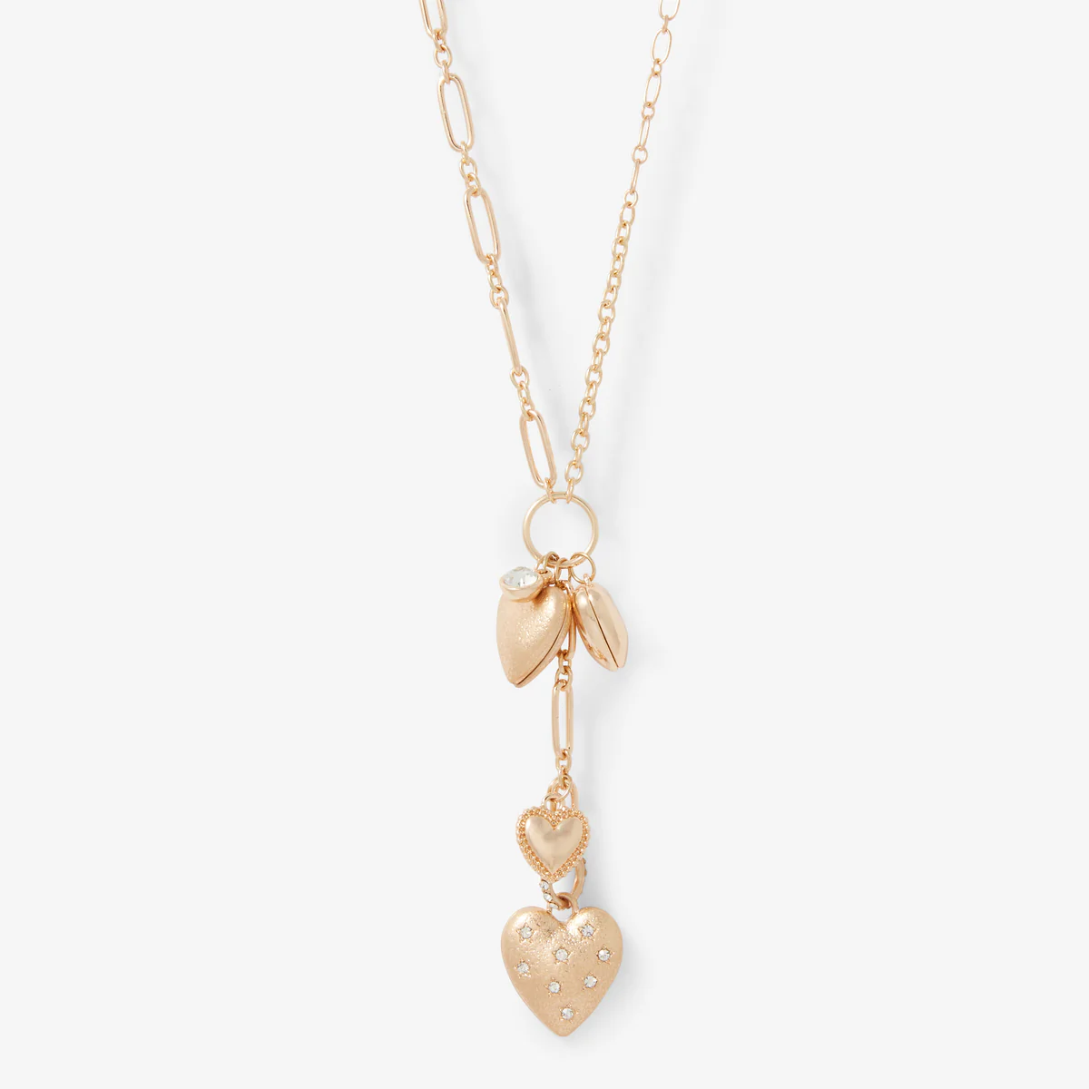 Collier Y pendentifs cœurs dorés