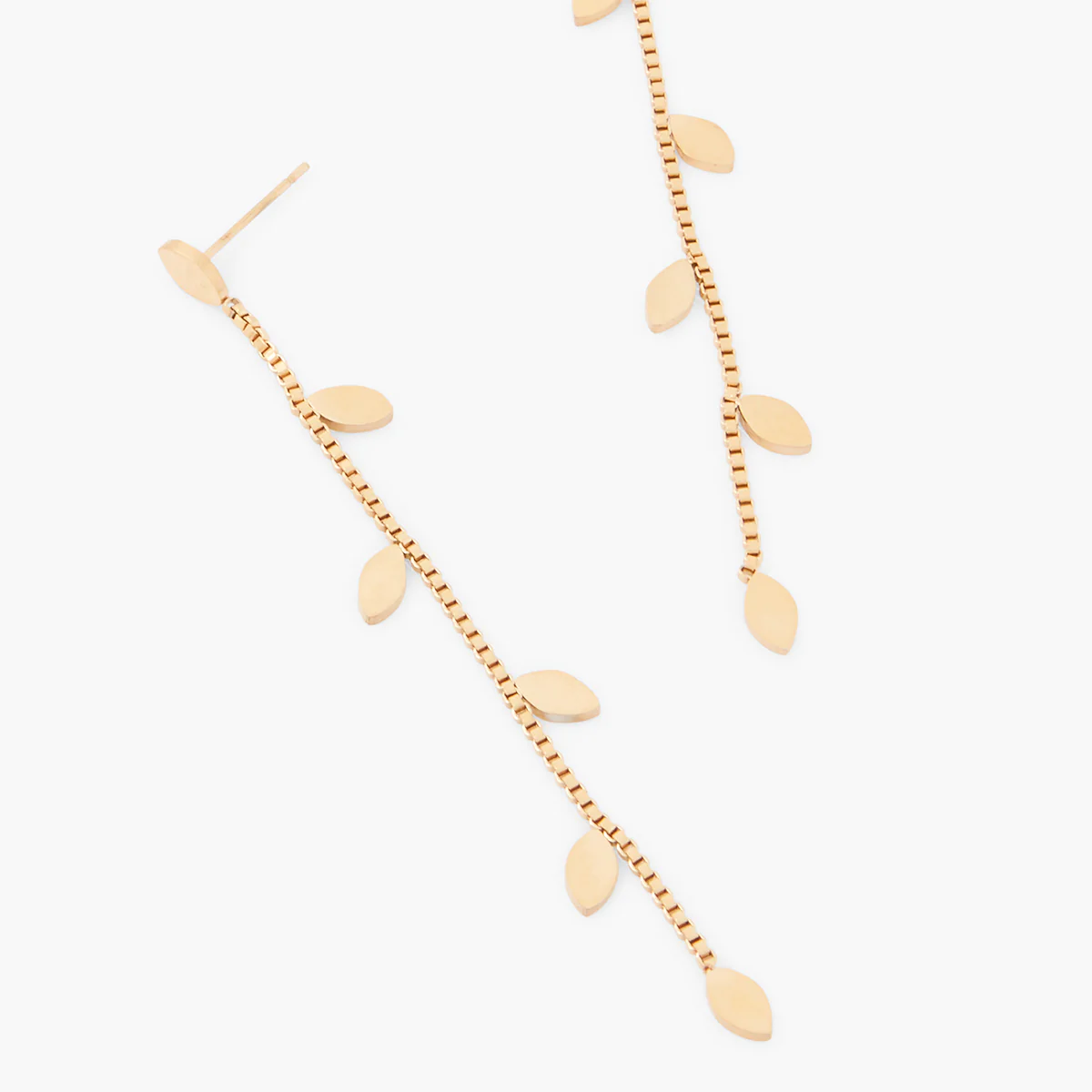 Longues boucles d'oreilles petites feuilles acier inoxydable - Image 3