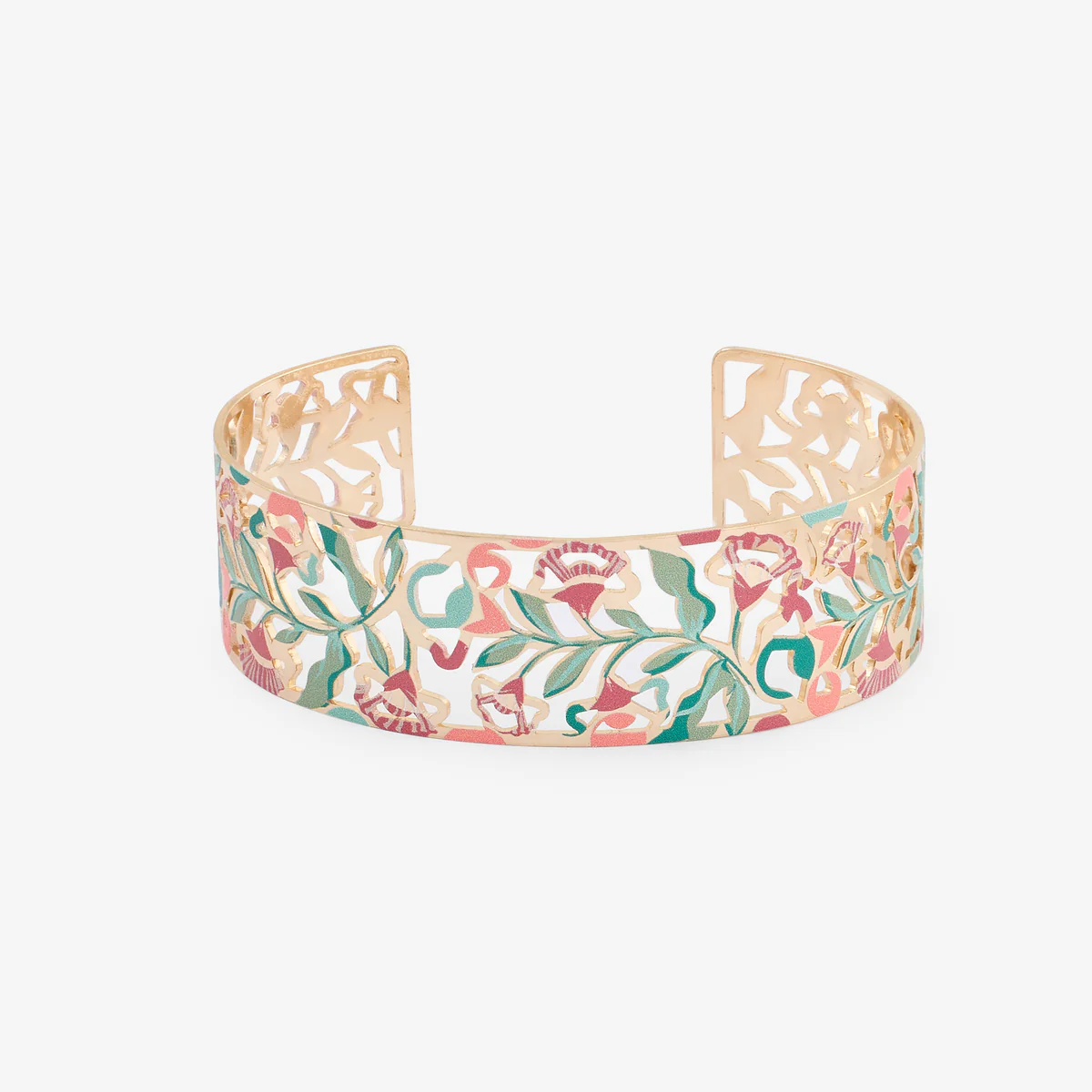 Manchette Balagane ajourée fleurs rose et vert