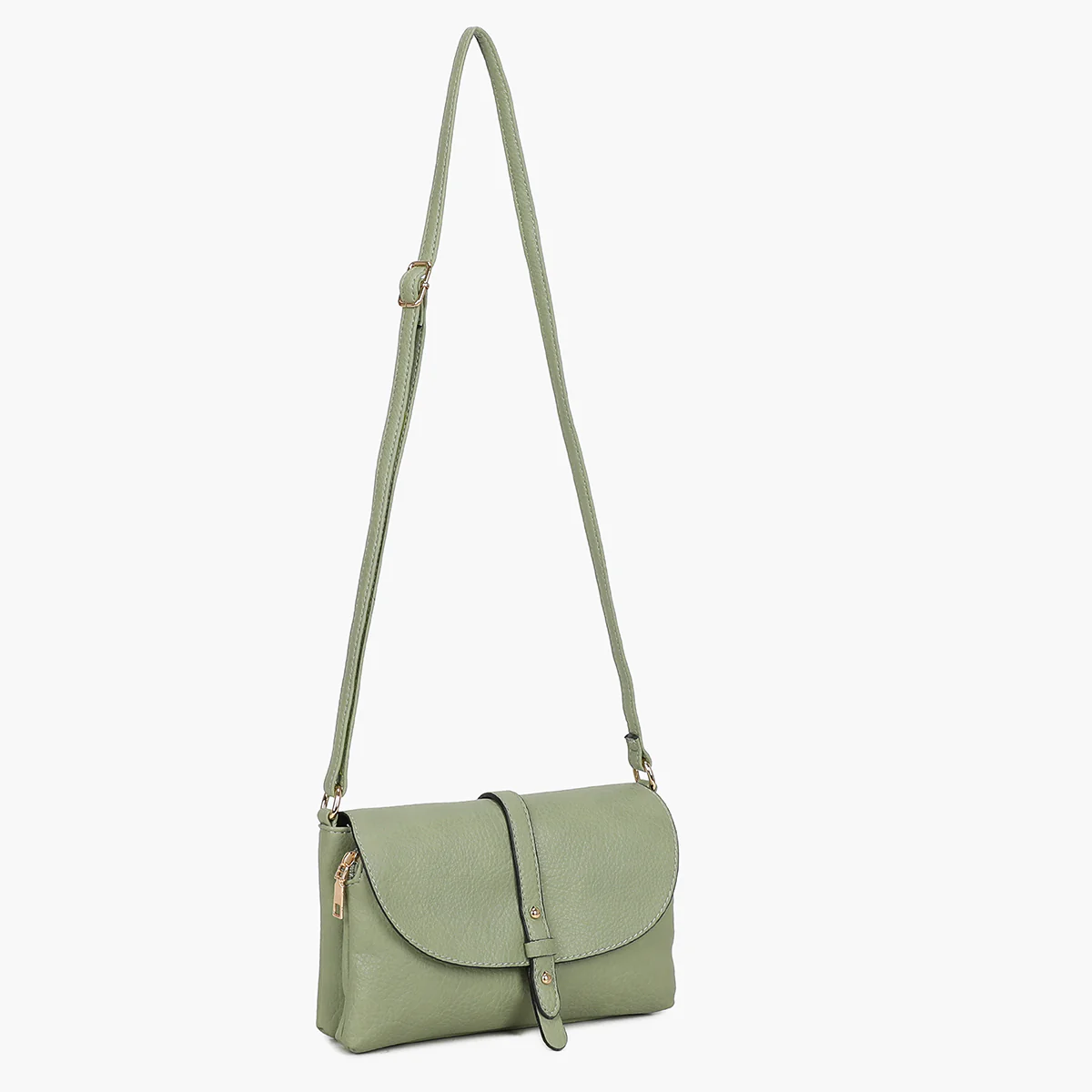Petit sac à bandoulière effet grainé vert clair - Image 3