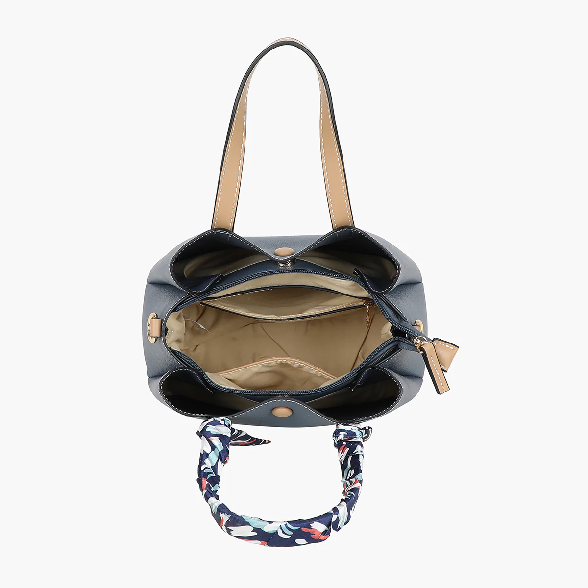 Petit sac à main bleu bicolor effet grainé avec foulard - Image 4