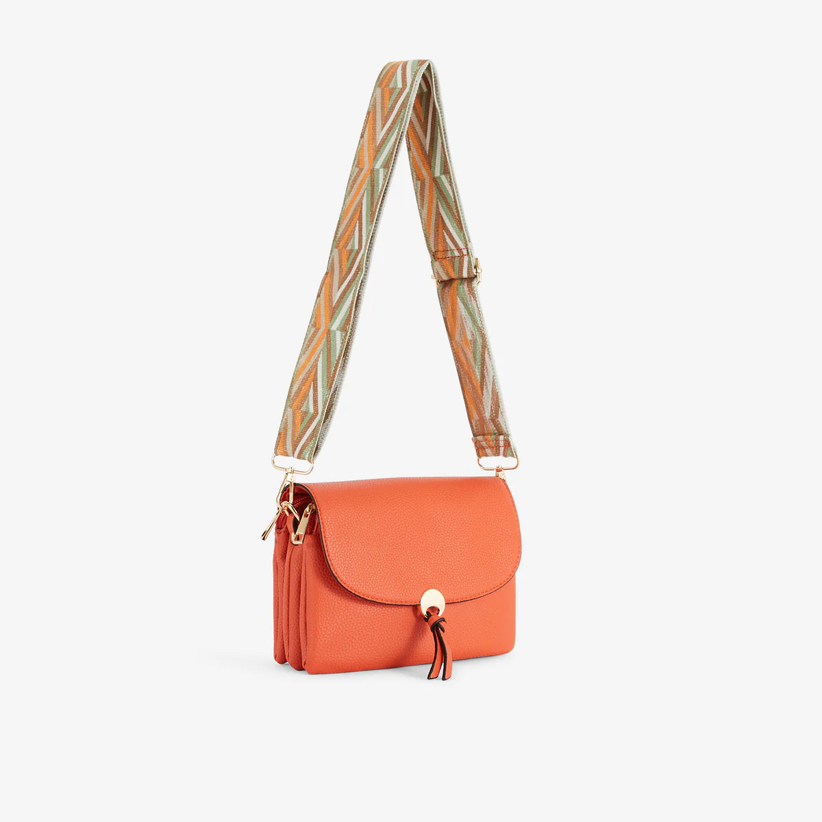 Petit sac orange avec bandoulière à motif géométrique - Image 3
