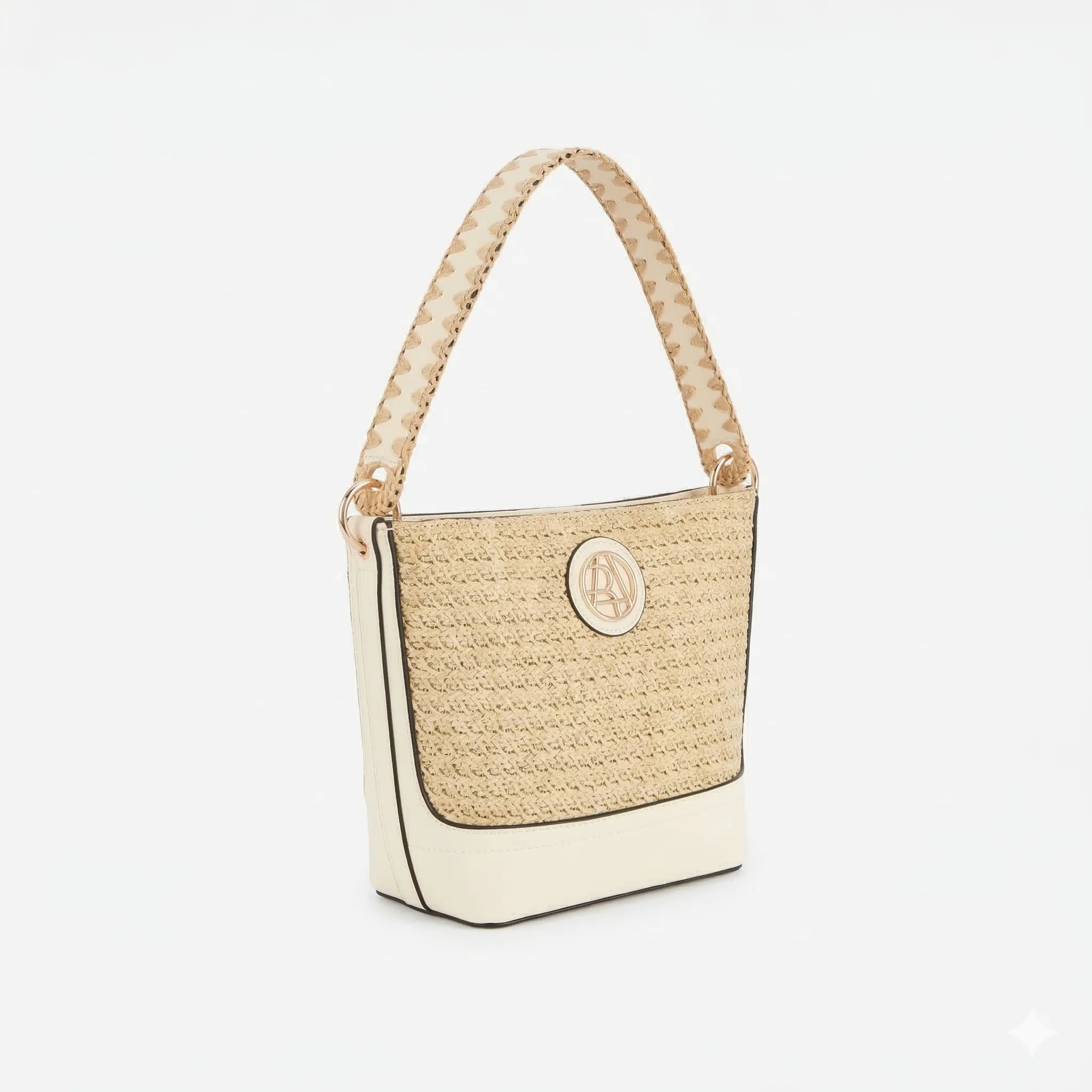 Petit sac seau effet paille blanc - Image 3