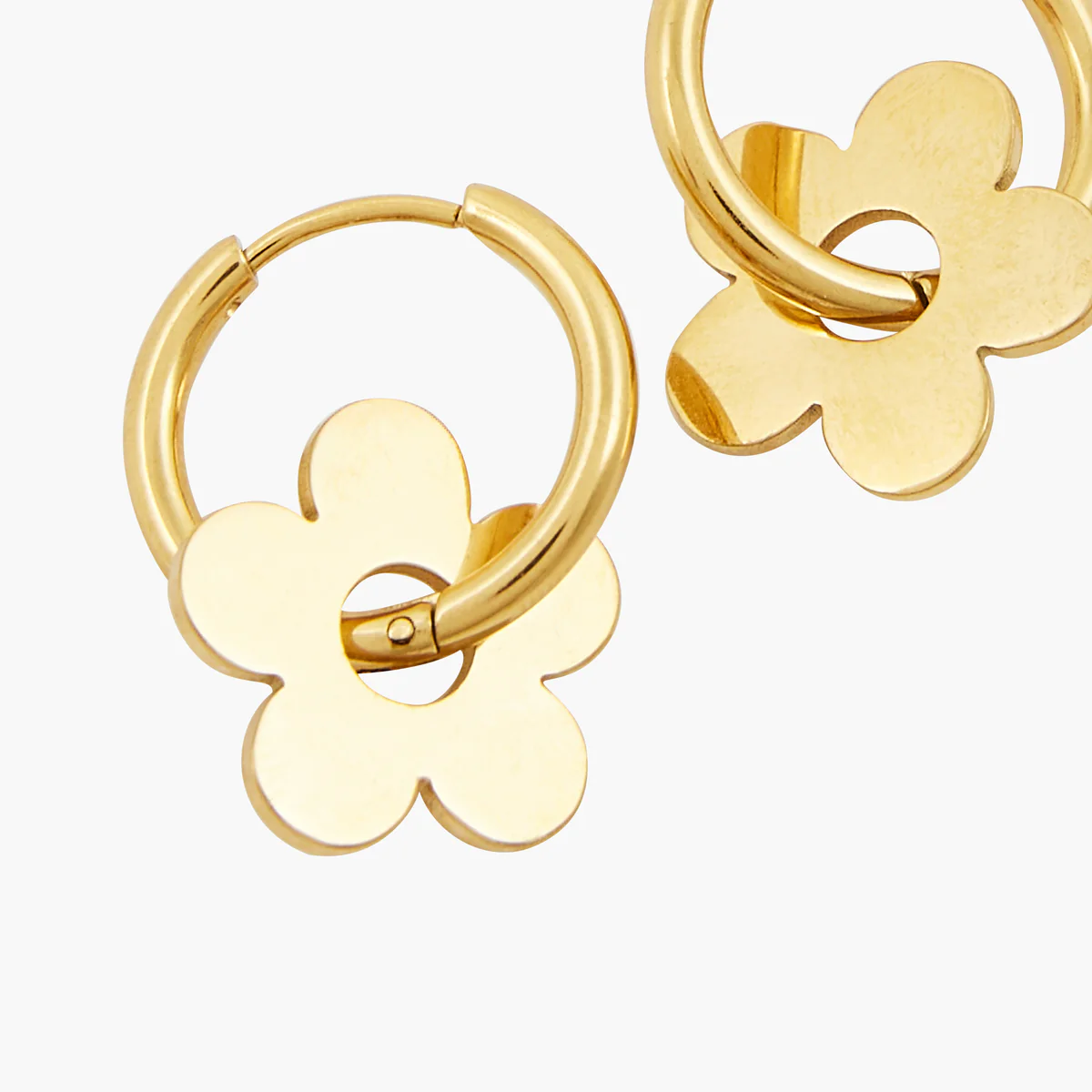 Petites créoles à fleur acier inoxydable doré - Image 2