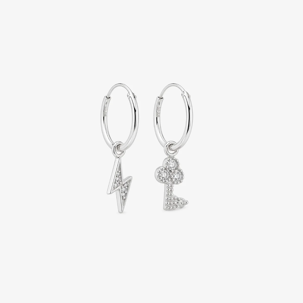 Petites créoles pendentif clé et éclair - argent 925