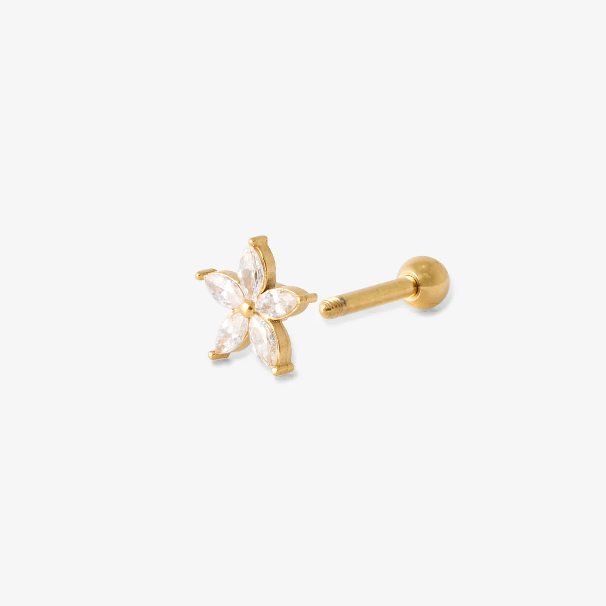 Piercing helix/tragus fleur avec strass de zirconium en acier chirurgical - Image 2