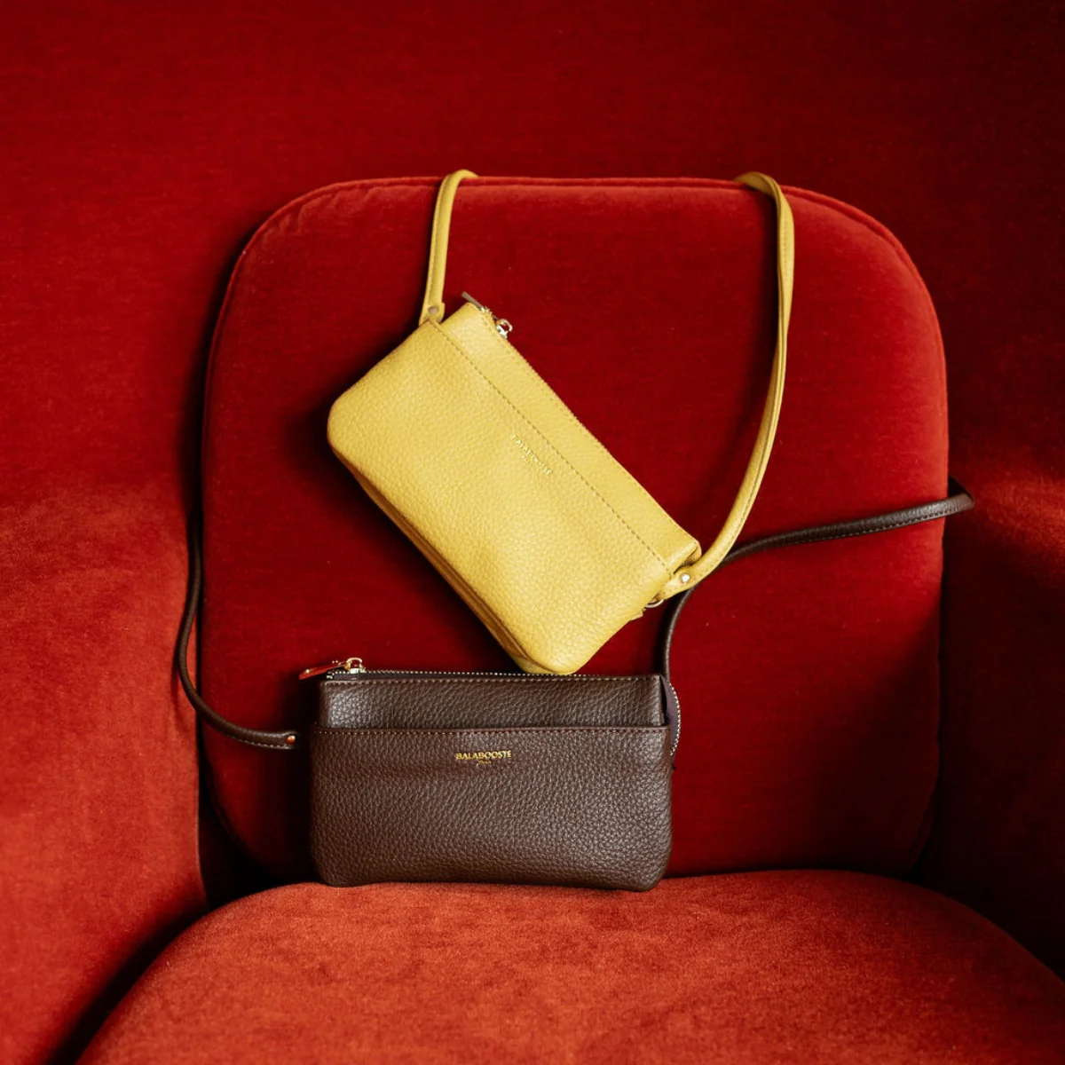 Pochette à bandoulière effet grainé marron - Image 2