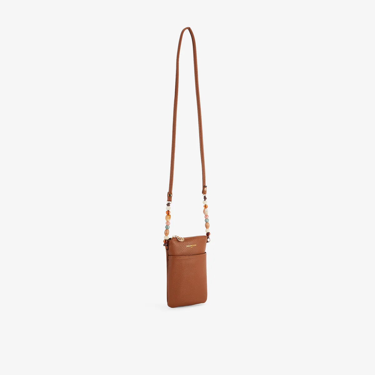 Pochette de téléphone camel avec bandoulière perlée - Image 3