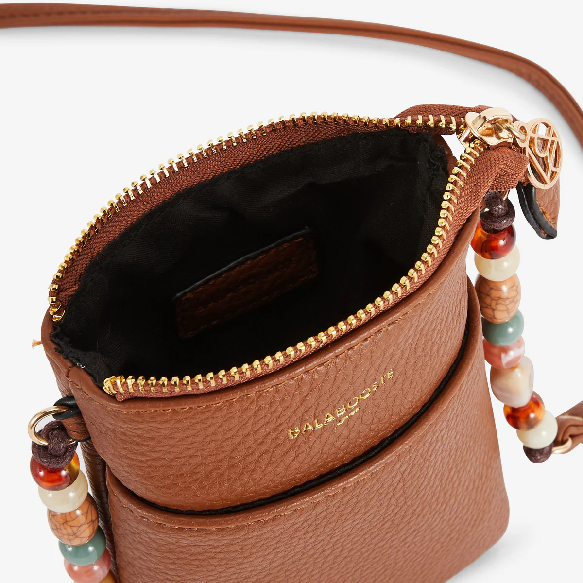 Pochette de téléphone camel avec bandoulière perlée - Image 4