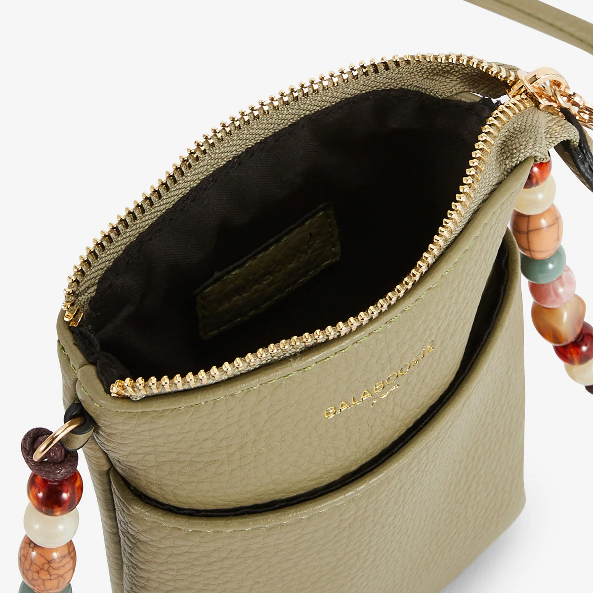 Pochette de téléphone kaki avec bandoulière perlée - Image 5