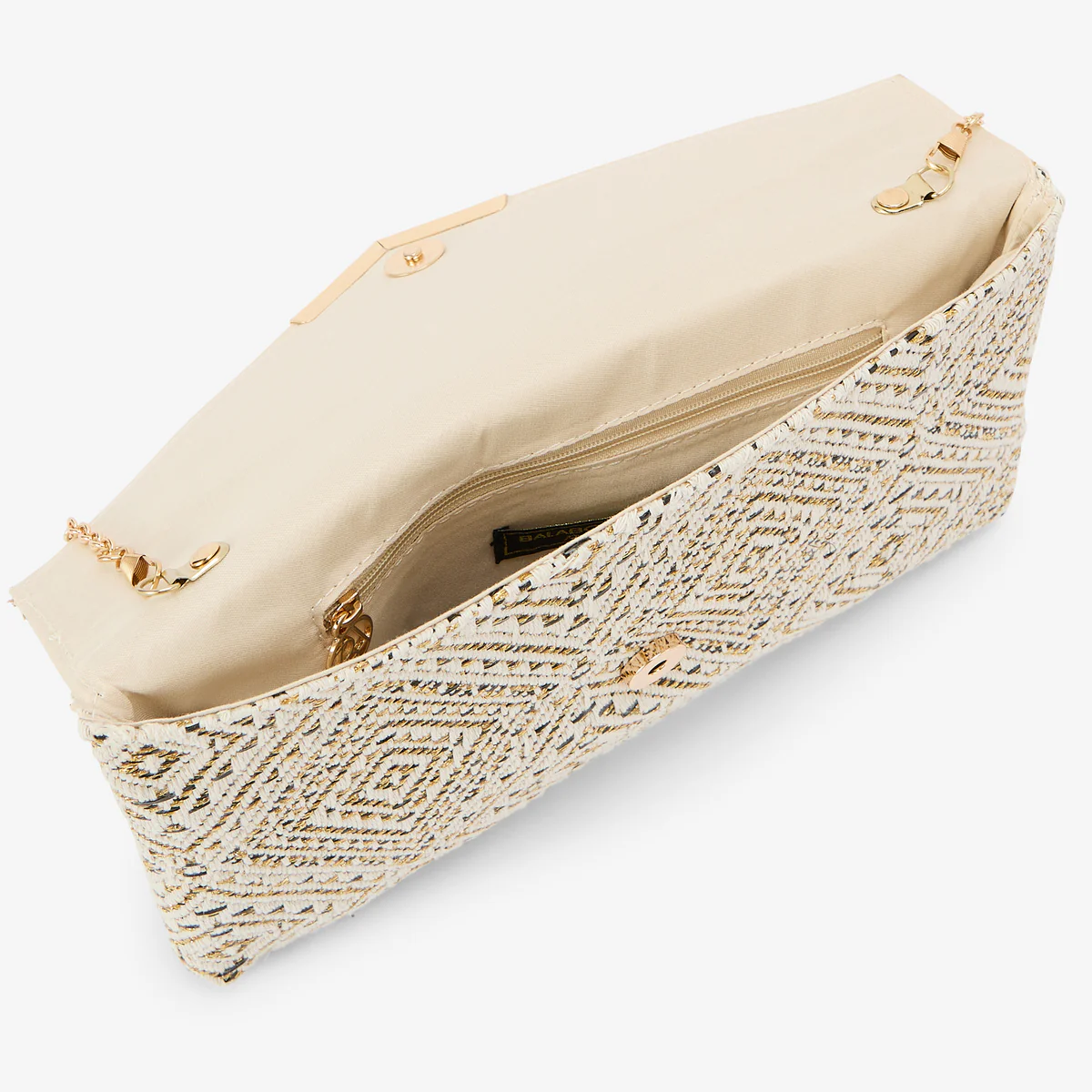 Pochette effet paille à motif géométrique écru - Image 4