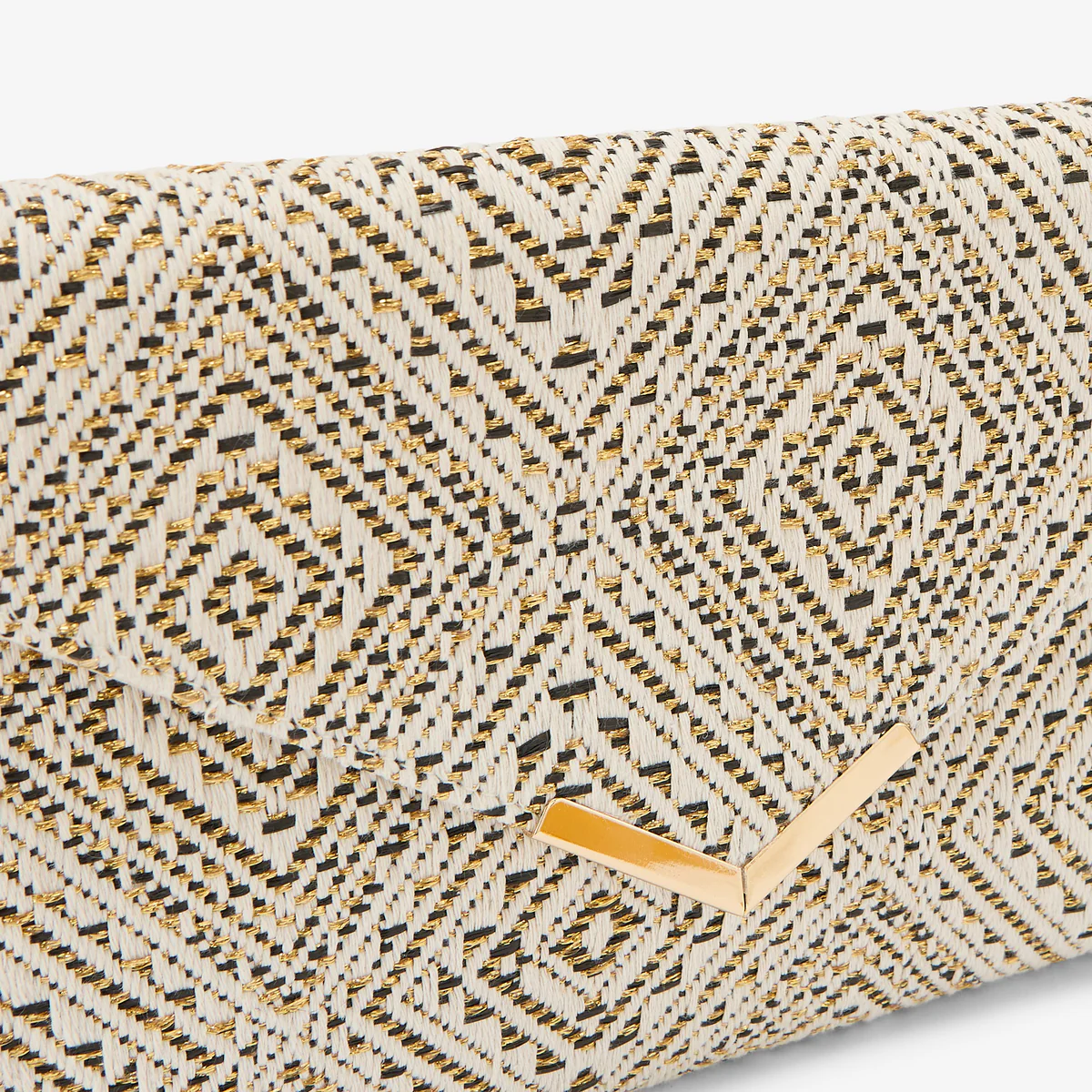 Pochette effet paille à motif géométrique écru - Image 5