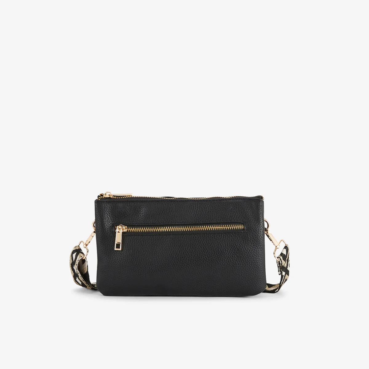 Pochette noire multi‑poches avec bandoulière motif géométrique - Image 3