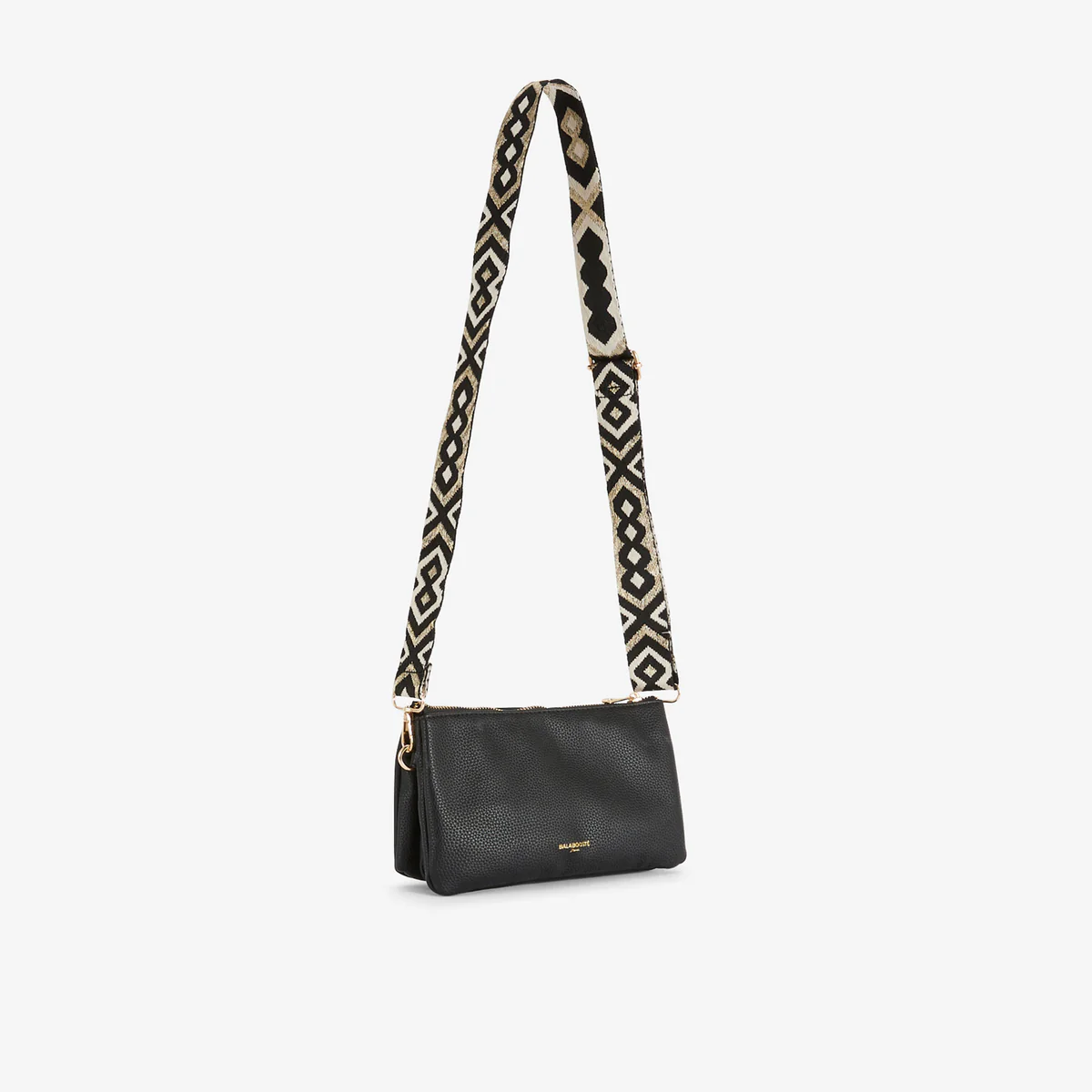 Pochette noire multi‑poches avec bandoulière motif géométrique - Image 4