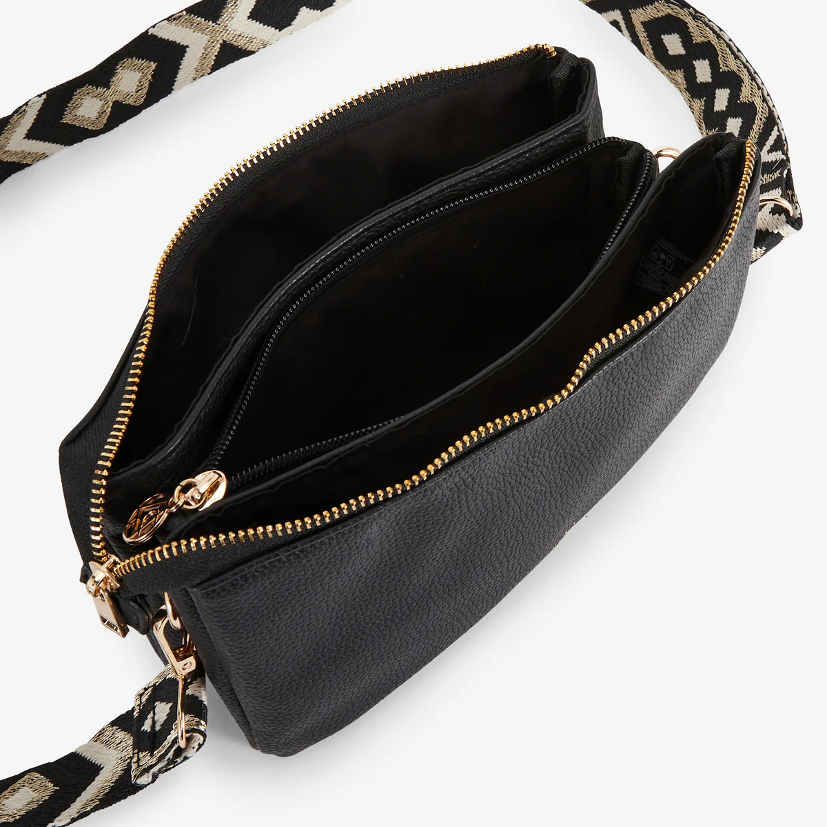 Pochette noire multi‑poches avec bandoulière motif géométrique - Image 5