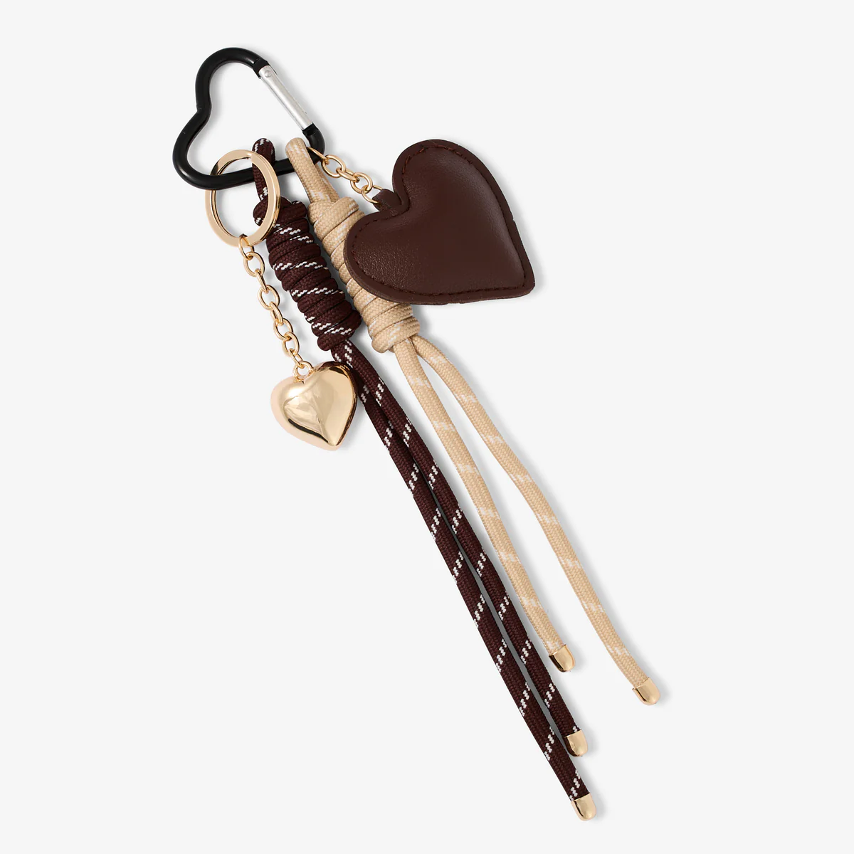Porte-clés cœur effet cuir marron et cordons - Image 3