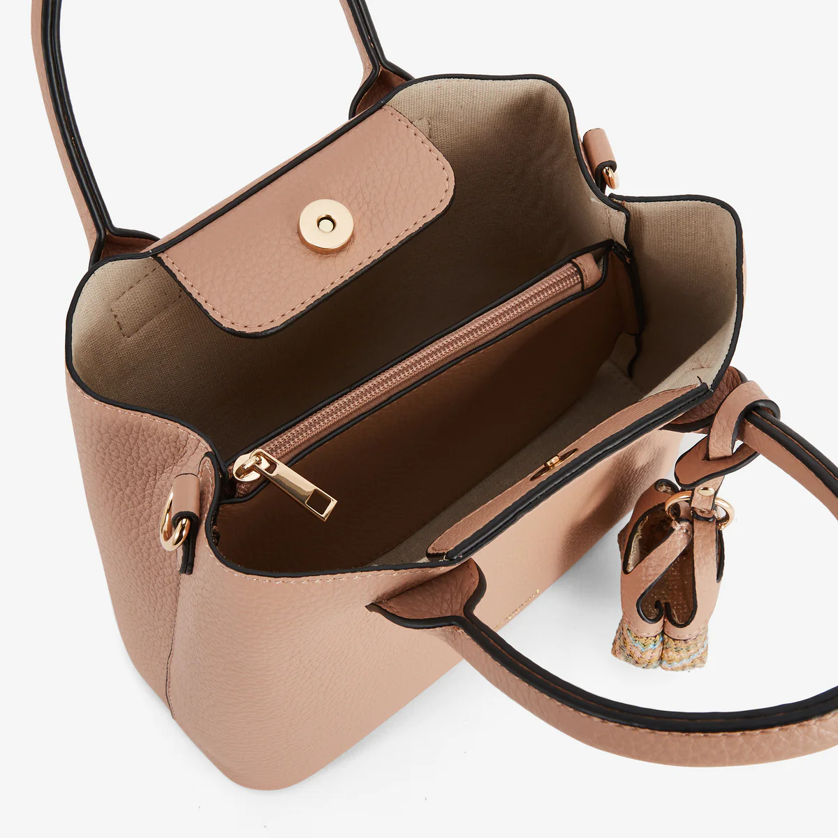 Sac à main grainé nude avec grigri mini sac - Image 5