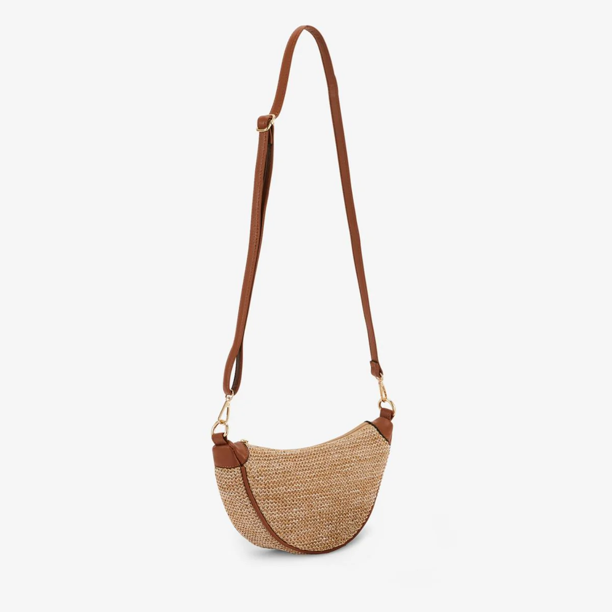 Sac banane effet paille beige et camel - Image 2