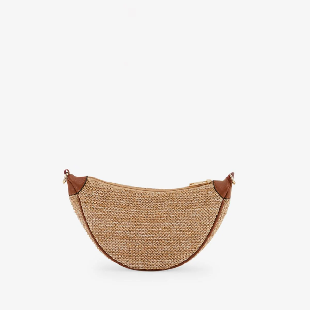 Sac banane effet paille beige et camel - Image 3