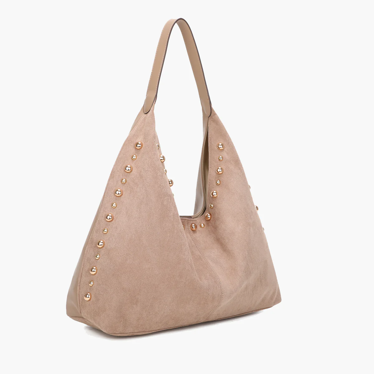 Sac hobo porté épaule effet suédé beige et clouté - Image 3