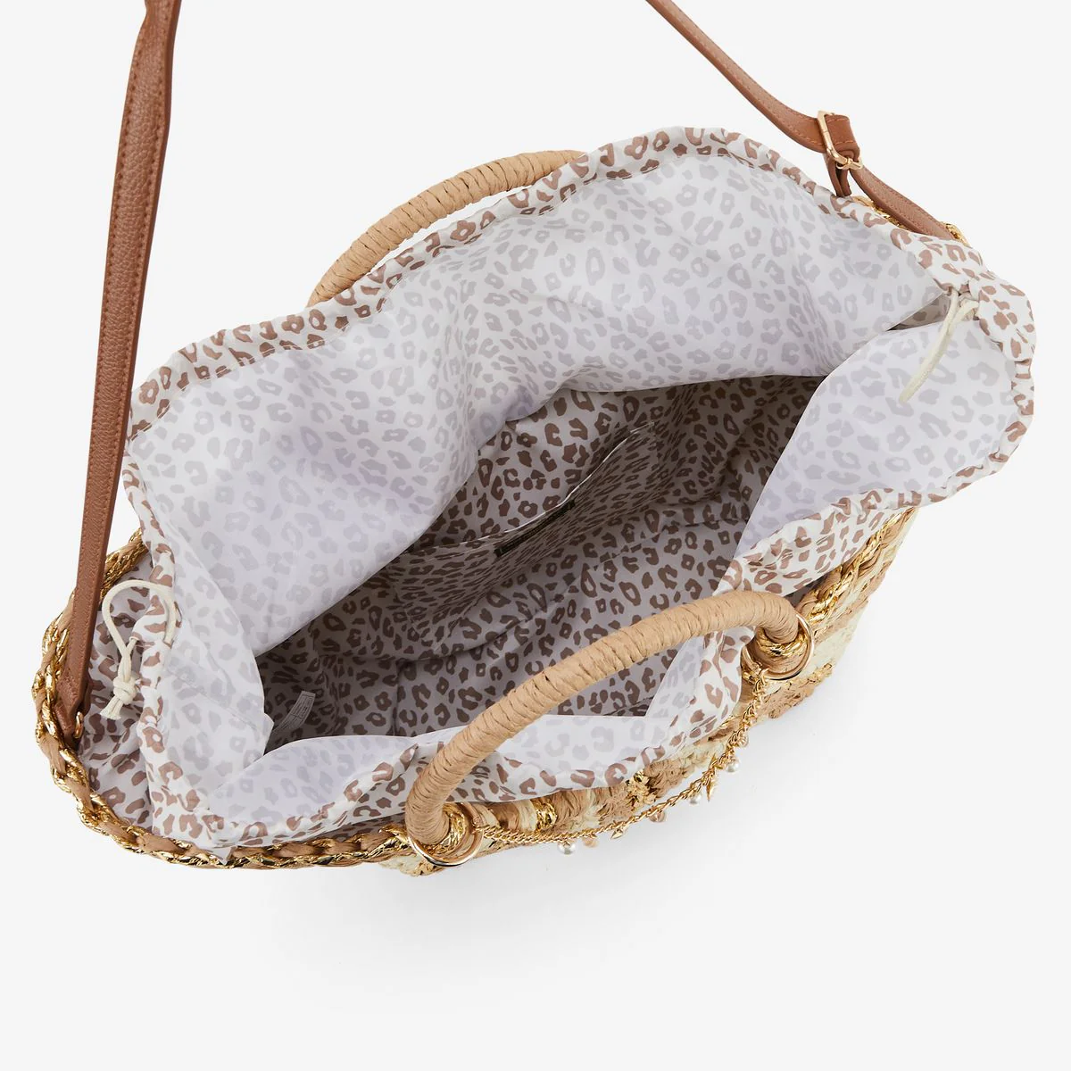 Sac panier à rayures beige et doré - Image 4