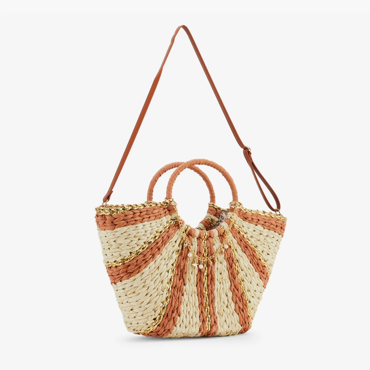 Sac panier à rayures orange et beige - Image 3