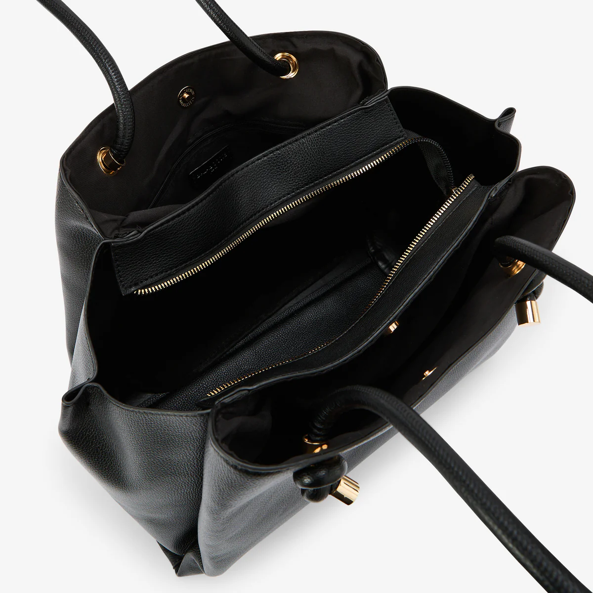 Sac porté épaule noir effet grainé anses nœuds - Image 4