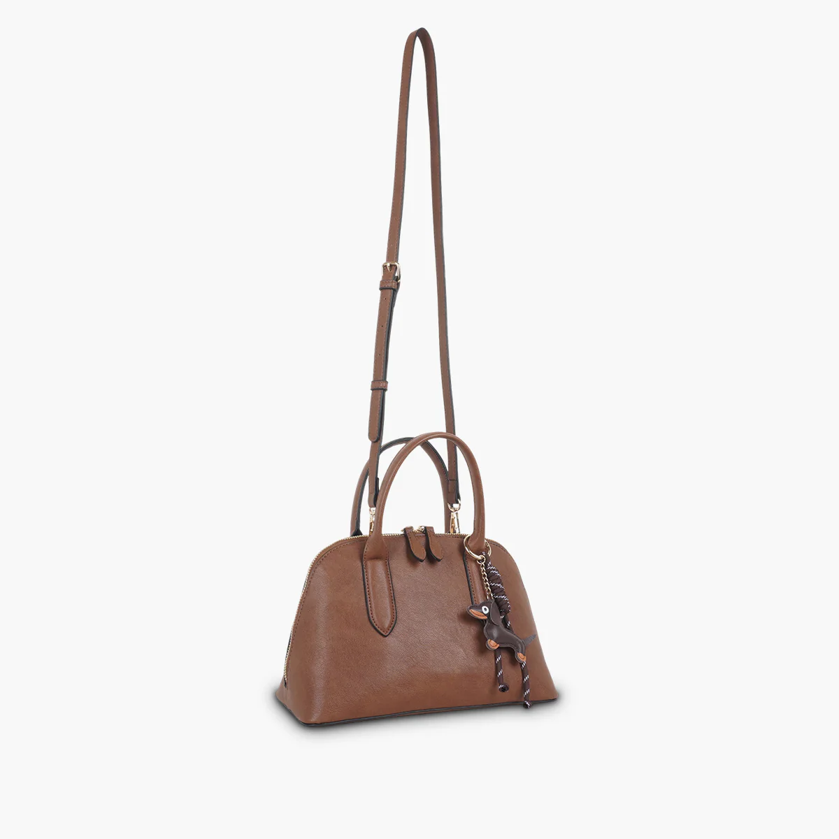 Sac porté main marron avec grigri teckel - Image 4