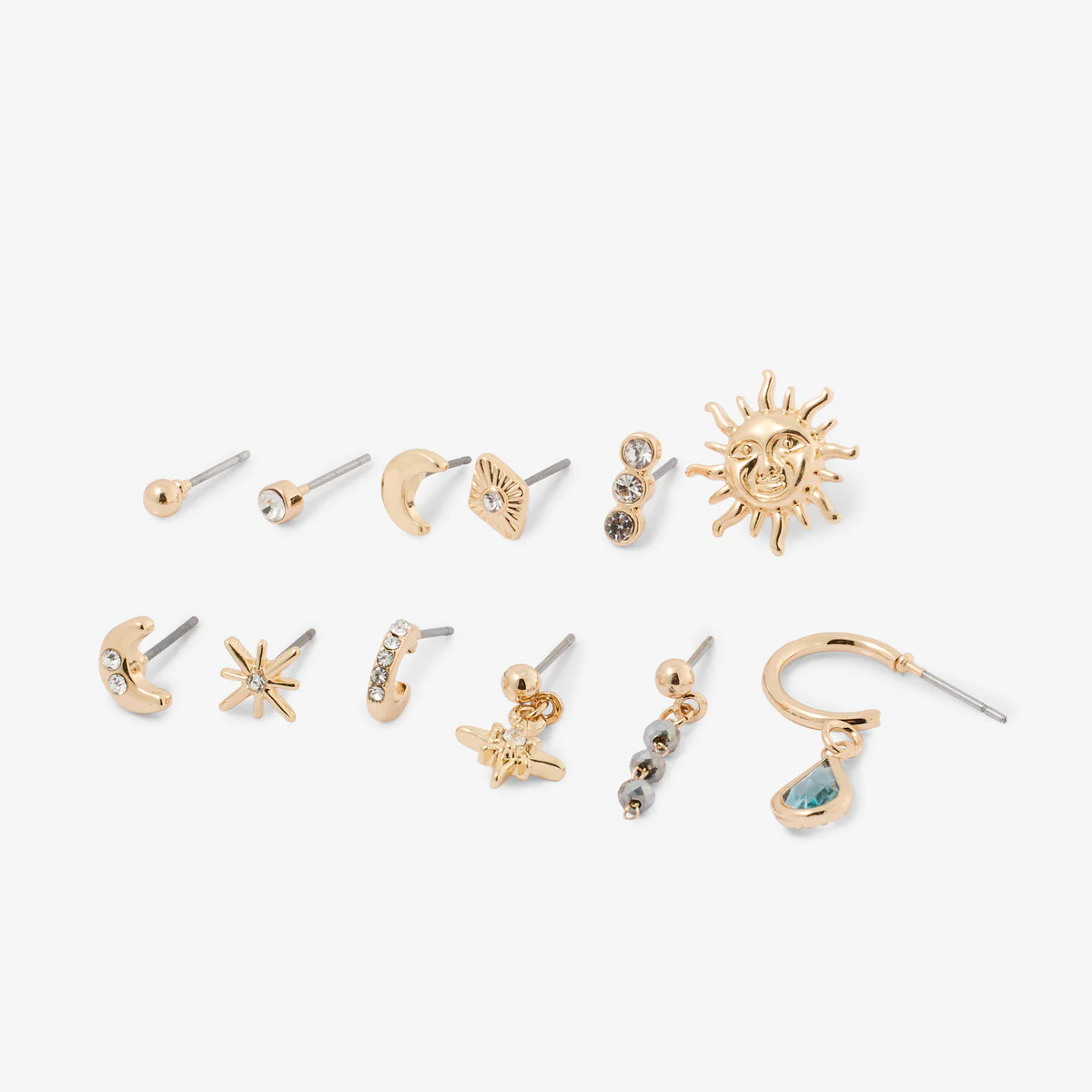 Set de 12 puces d'oreilles dépareillées lune et soleil - Image 2